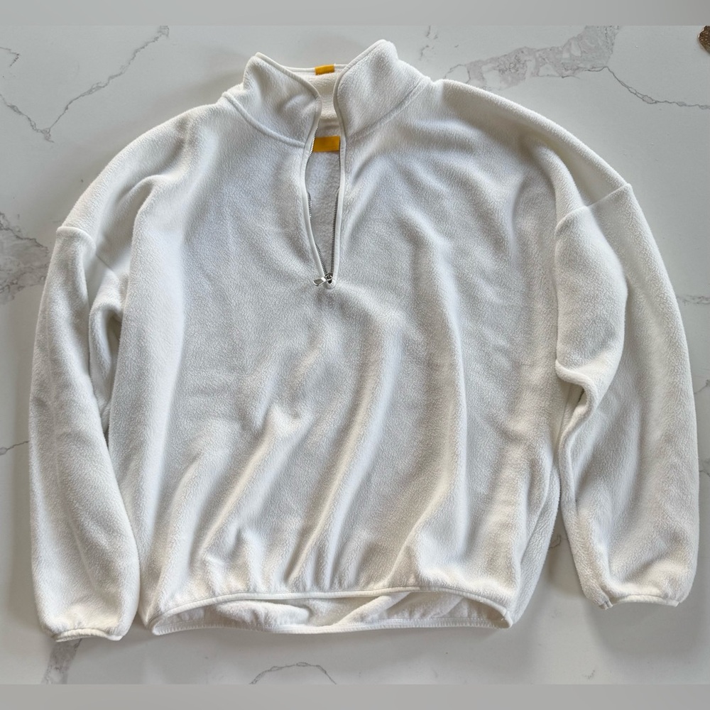 yellow label co. quarter zip white fleece